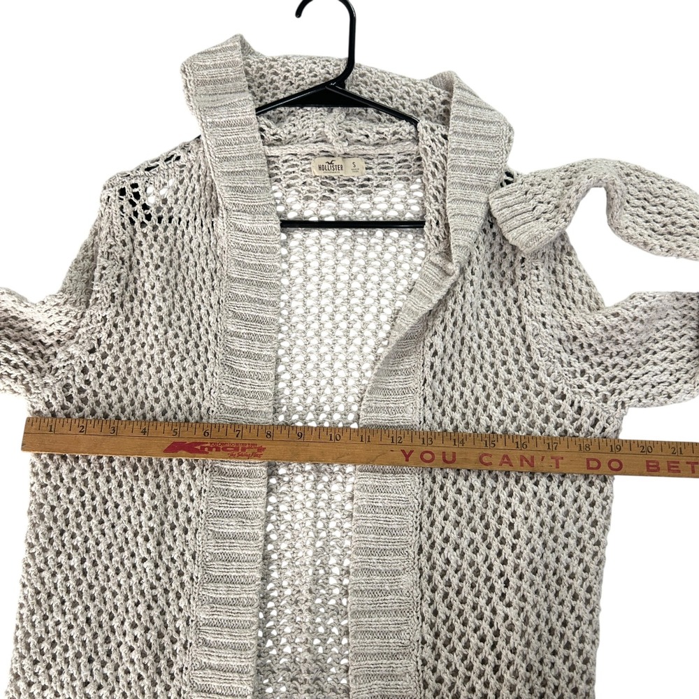 Hollister Y2K Hooded Open Knit Crochet Cardigan Sweater S Oatmeal Beige Boho - Picture 7 of 8